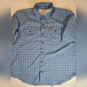 Orvis Button Down Mens XXL Blue‎ White Plaid Pattern Pocketed Outdoor Work Shirt